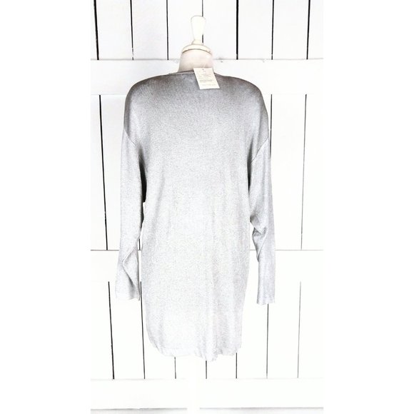 Vintage Classiques silver grey long sleeve slinky pullover ribbed tunic top larg - Picture 4 of 5